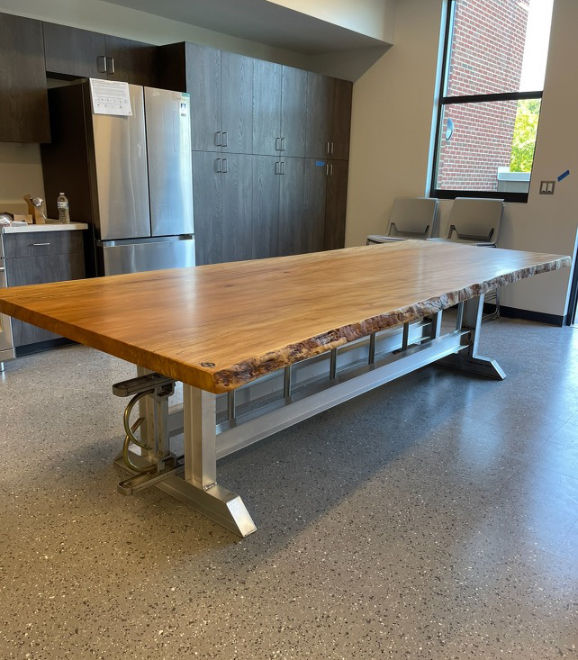 Handcrafted wooden tables by Tom Marchetty at The Factory Workers Building in Collingswood, NJ